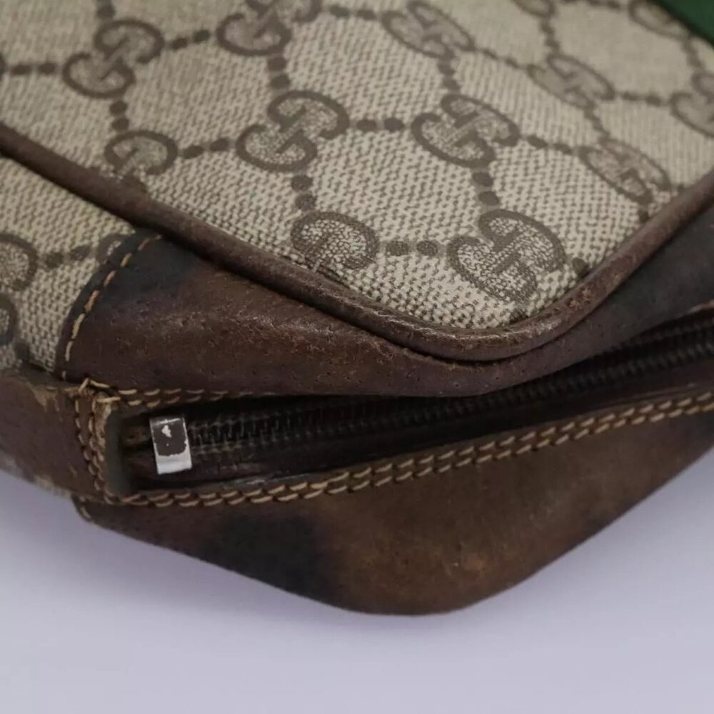 GUCCI GG Supreme Web Sherry Line Clutch Bag PVC Beige Red Green Auth - Picture 8 of 16